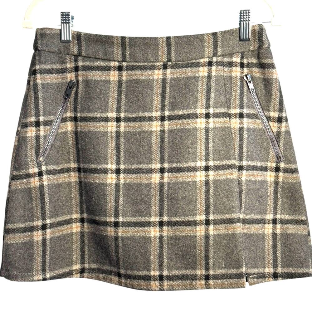 Re:named Grey Plaid Wool‎ Blend Mini Skirt